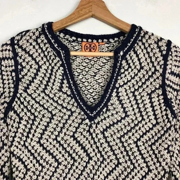 Tory Burch Sweater Crochet Knit Pullover Chevron Boho Chic Luxury Designer XS - Picture 3 of 5